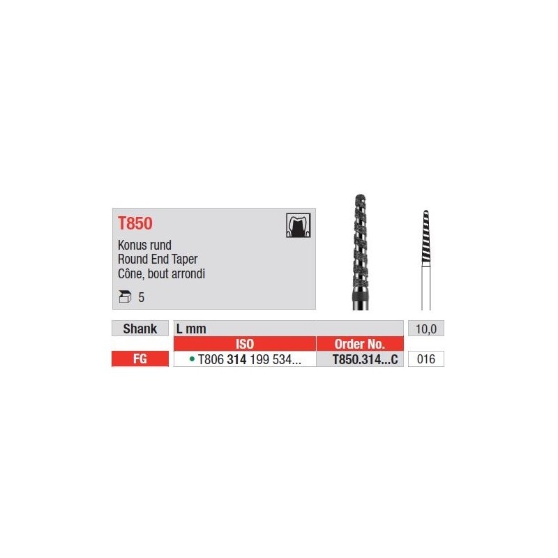 Freze Turbo Diamant Con cu Varf Rotunjit FG T850 - 5 buc. 
