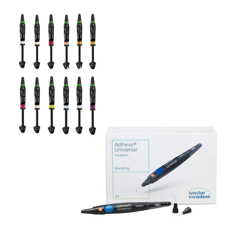 Pachet promo 4x Tetric Prime Refill 3g + Adhese Universal New Kit 2ml + 100 varfuri Ivoclar